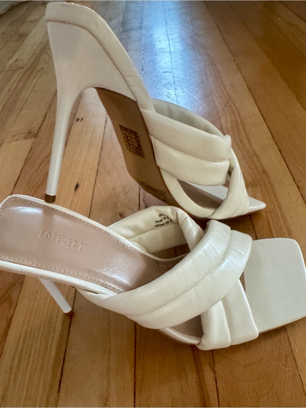 Forever 21 Cream Padded Crossover Strap Stiletto Mules